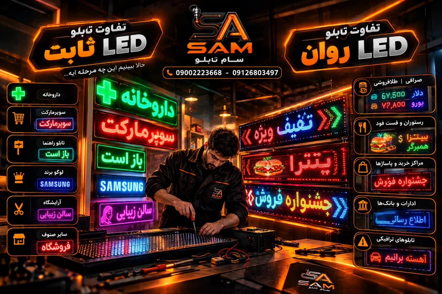 کاربرد تابلو ال ای دی ثابت و روان