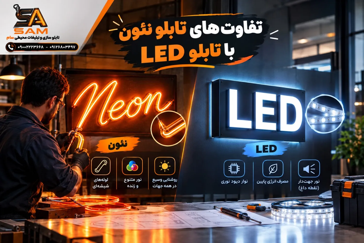 تفاوت وایت برد نئون و ال ای دی